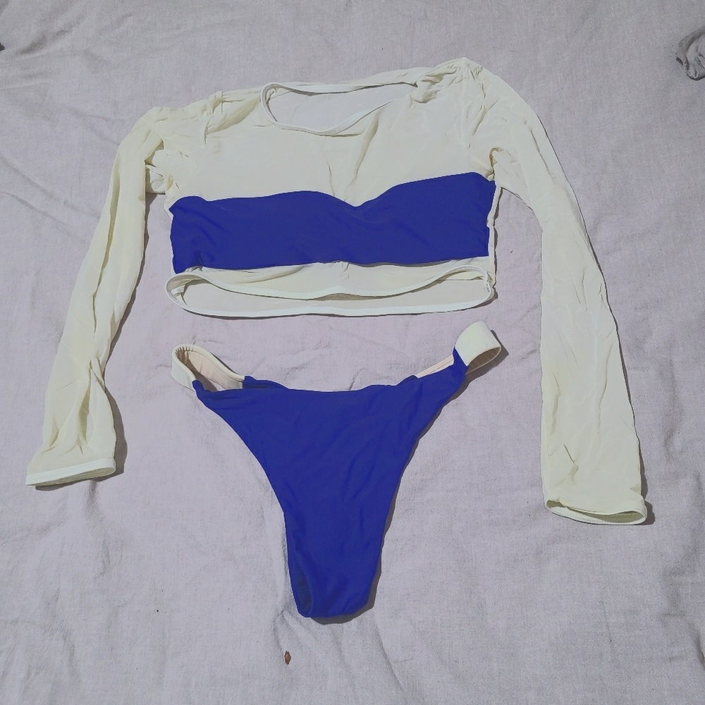 Blue and yellow 2 piece bikini